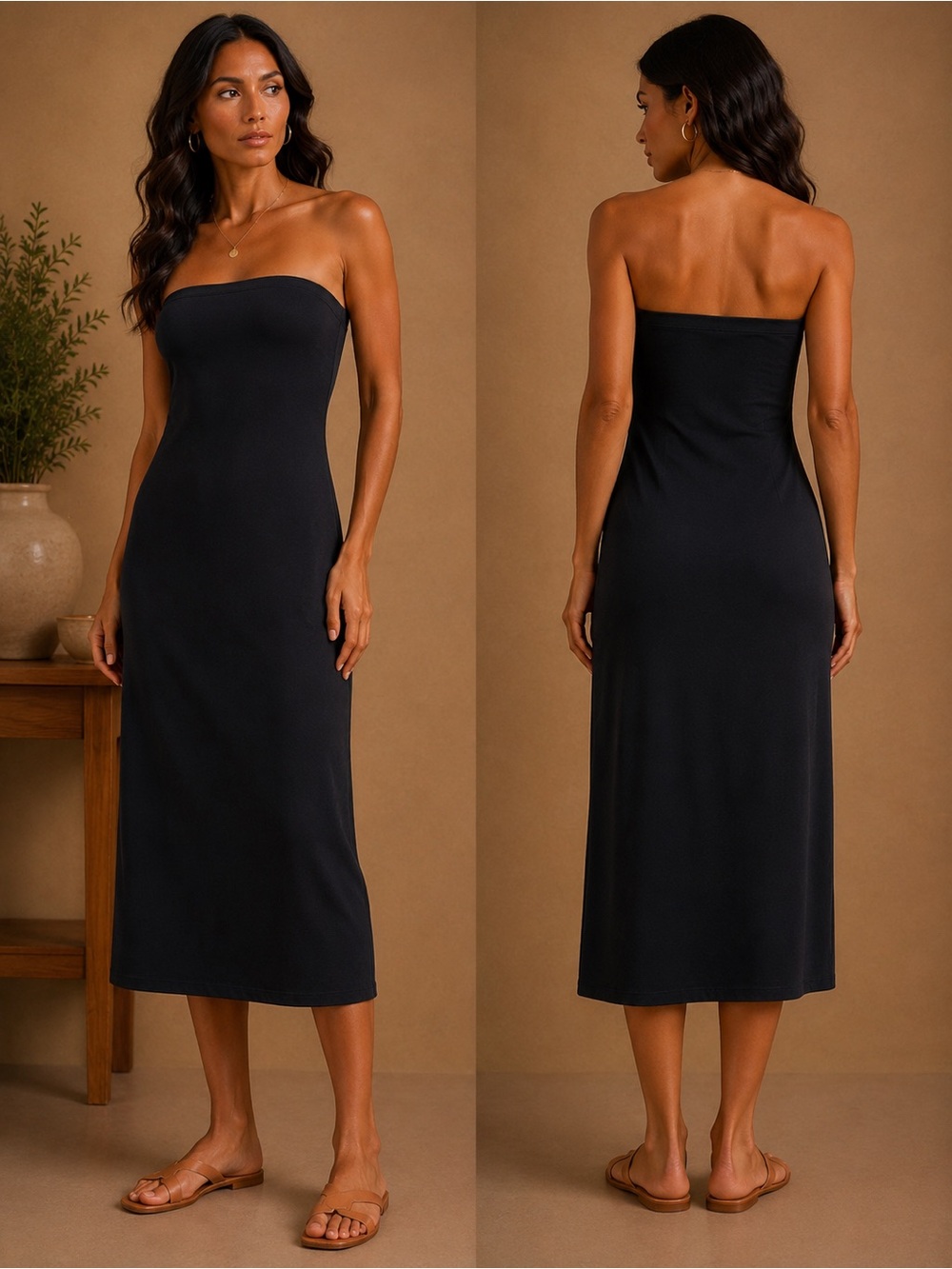 Free People Strapless Black Midi Dress